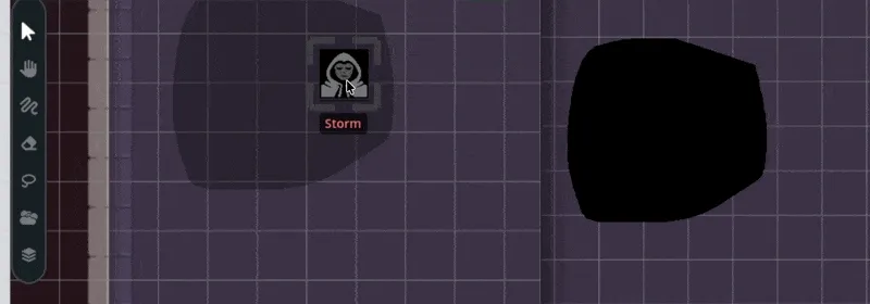 A player moving a token under fog