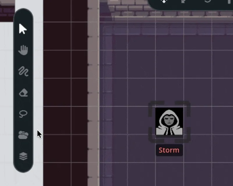 A GM drawing fog of war over part of the map, showing the semi-transparent preview while dragging