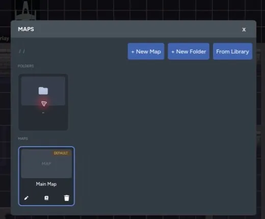 The Maps panel with the From Library action beside the New Map and New Folder actions