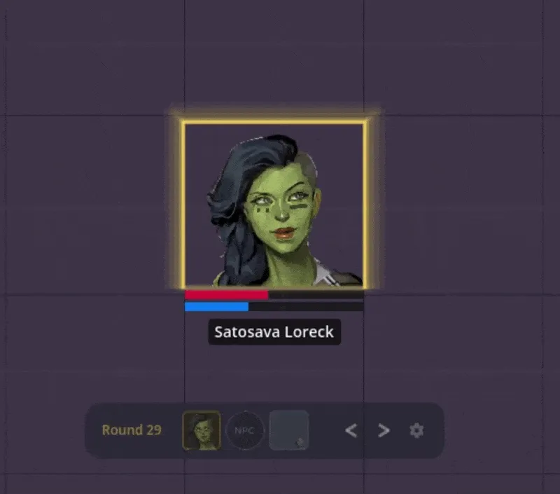 An image of a token on the map with the golden pulsing glow highlight around it, clearly indicating it's the active turn