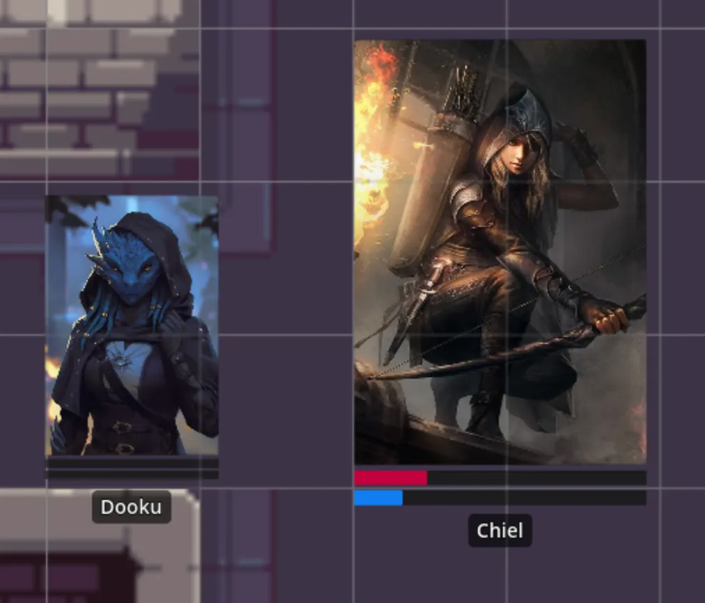 Two characters with strain and wound bars visible, one empty and one
partially filled to show each state